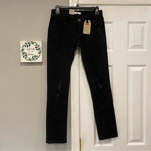 Levi’s Girls Adjustable Waistband Black Boyfriend Jeans Lightly Distressed Sz 16